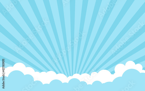 Clouds and rays background. Vector horizontal illustration. Billboard, poster, banner.