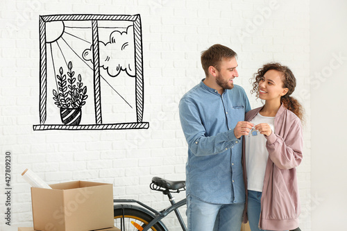 Young couple in their new h...