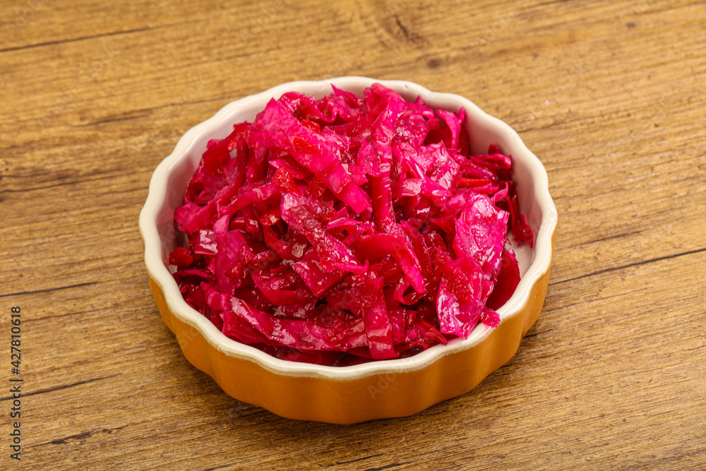 Marinated red cabbage in the bowl