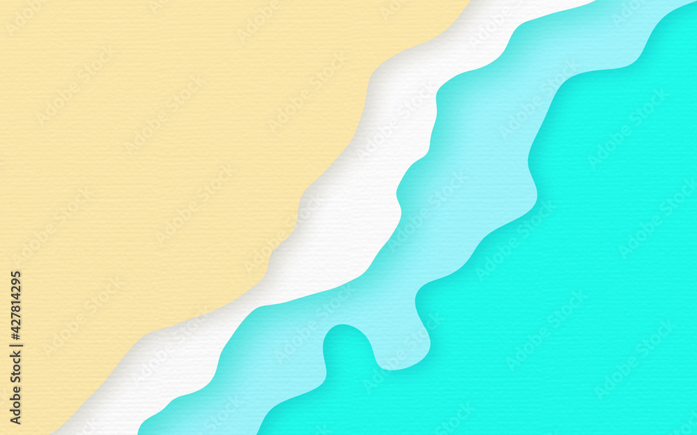 Blue sea and yellow sand gradient paper art background.Summer beach. Abstract watercolor background