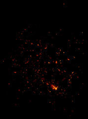 flame fire with sparks on black background