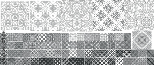 Universal different geometric seamless patterns. Endless vector texture can be used for wrapping wallpaper, pattern fills, web background,surface textures. Set of monochrome ornaments
