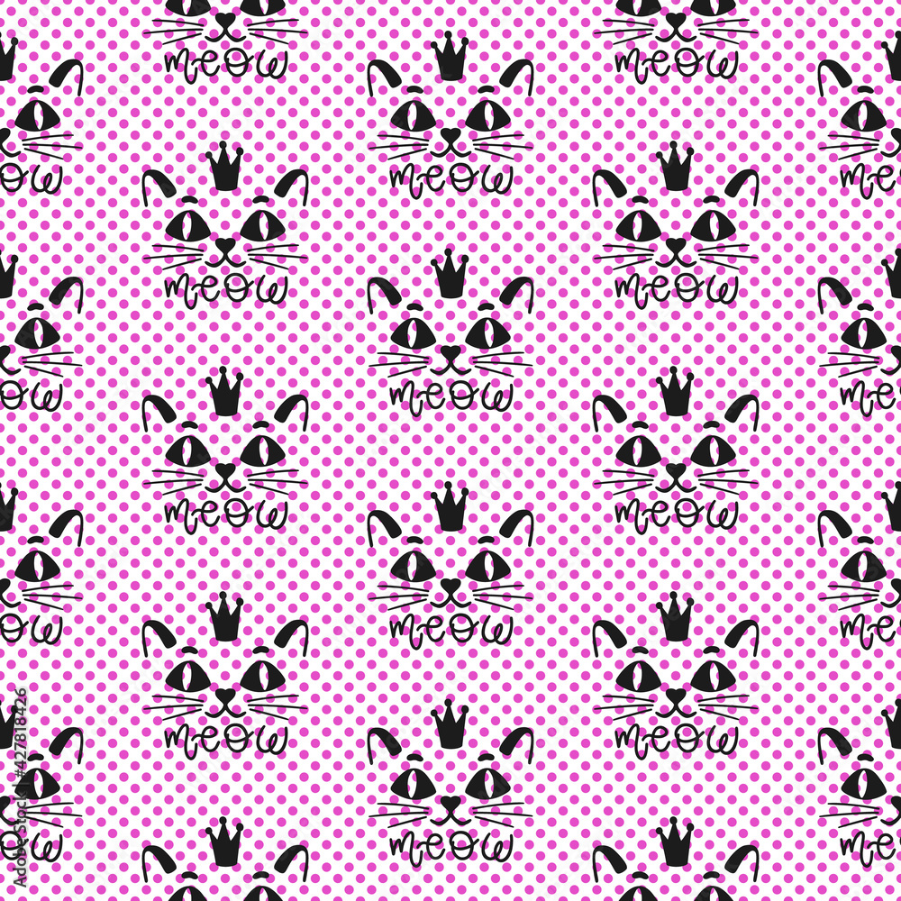 Naklejka premium Seamless pattern cat happy background.Cute animal kitten.