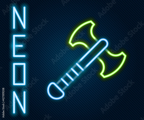 Glowing neon line War axe icon isolated on black background. Battle axe, executioner axe. Medieval weapon. Colorful outline concept. Vector