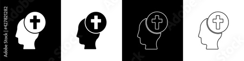 Set Man graves funeral sorrow icon isolated on black and white background. The emotion of grief, sadness, sorrow, death. Vector