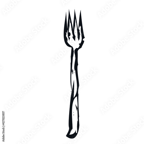 Fork doodle logo icon sign Drawing dining kitchen accessories symbol element template Cartoon children's style Abstract design Fashion print clothes apparel greeting invitation card cover flyer banner © Damien Che
