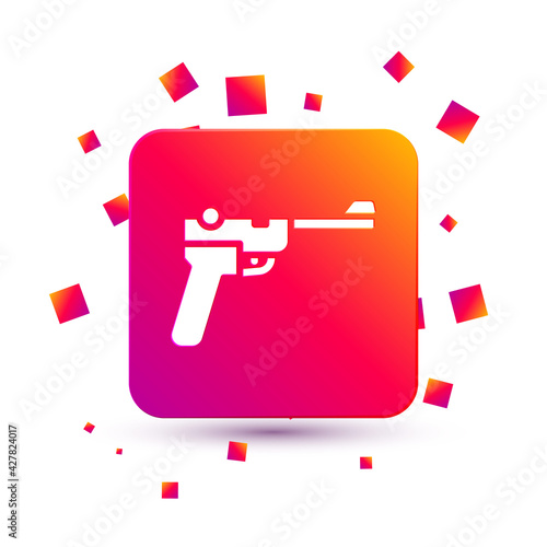 White Mauser gun icon isolated on white background. Mauser C96 is a semi-automatic pistol. Square color button. Vector