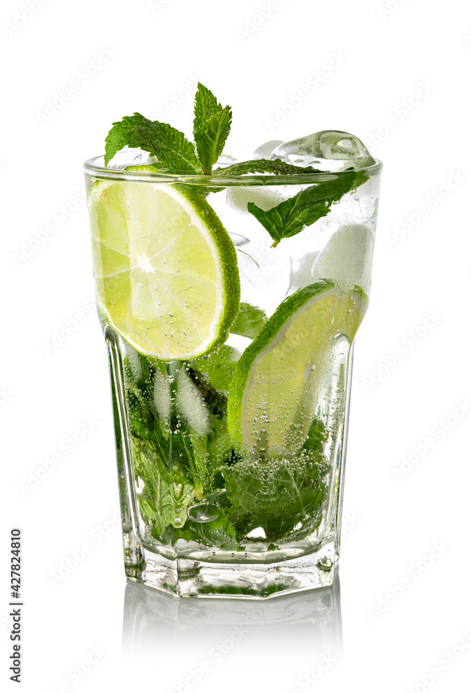 Mojito cocktail with lime, mint and ice