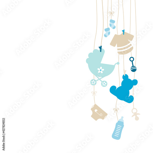 Rechts Hängende Babysymbole Junge Blau Beige