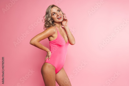 Portrait of a blonde young woman wearing swimsuit
