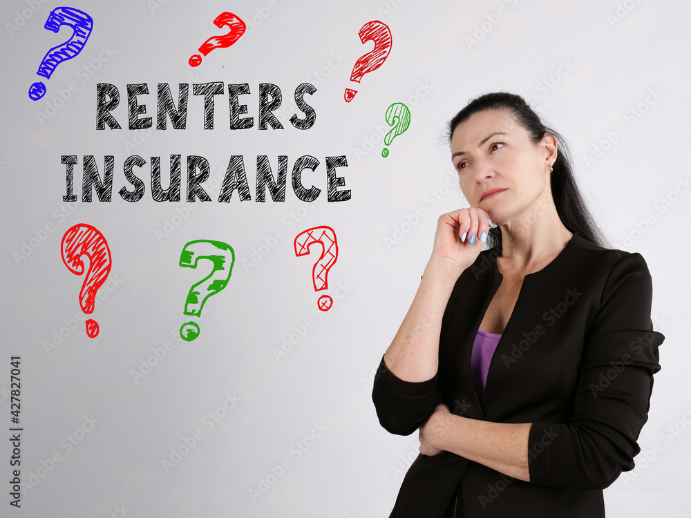 Financial concept meaning RENTERS INSURANCE question marks with phrase on the wall Financial concept meaning RENTERS INSURANCE question marks with phrase on the wall