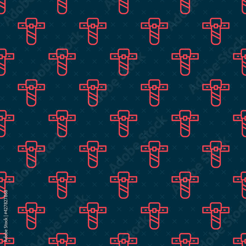 Red line Knife holster icon isolated seamless pattern on black background. Vector
