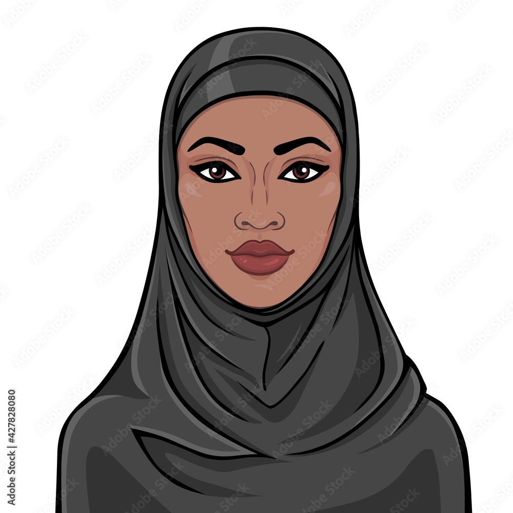 custom made wallpaper toronto digitalAnimation portrait of the beautiful black woman in a hijab. Color drawing. Vector illustration isolated on a white background.Template for use.