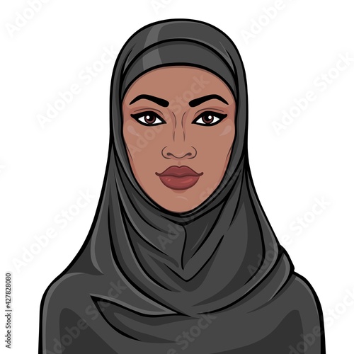 Wallpaper Mural Animation portrait of the beautiful  black woman in a hijab. Color drawing. Vector illustration isolated on a white background.Template for use. Torontodigital.ca