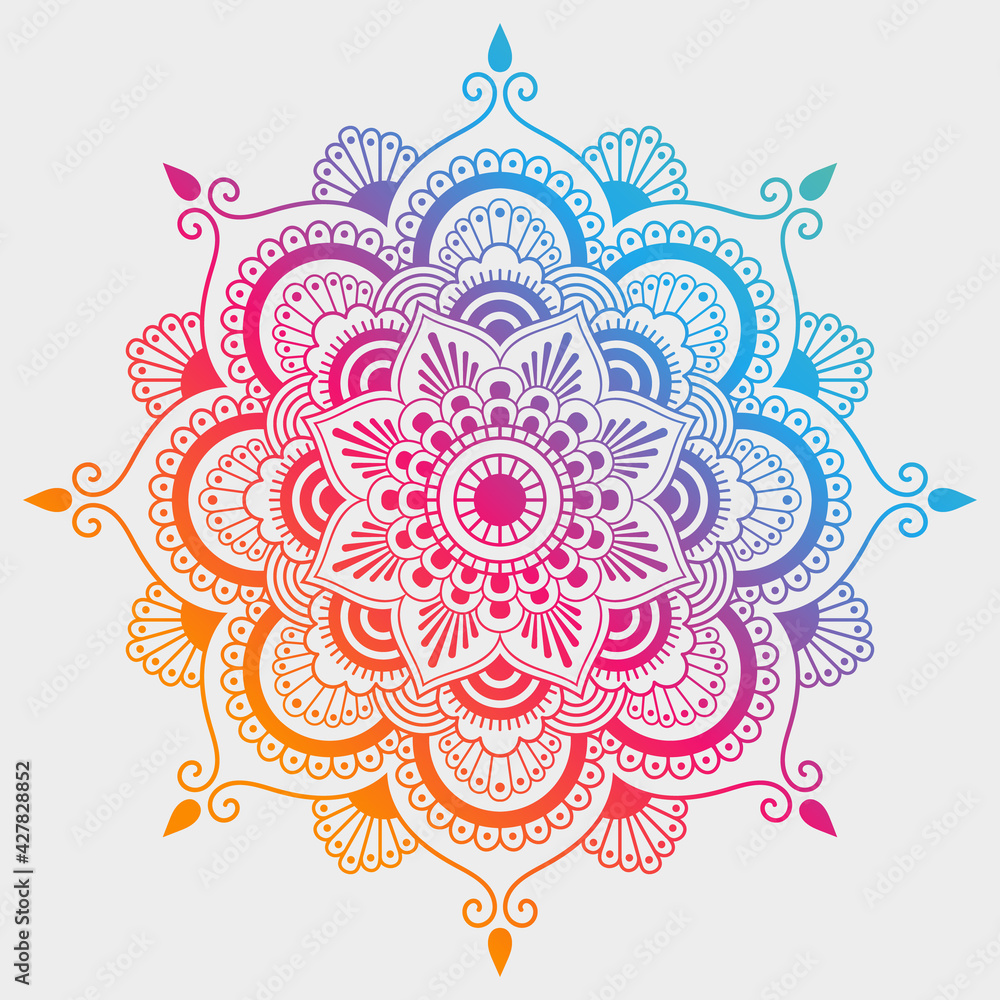 Gradient color mandala pattern on white isolated background. Vector background for yoga, meditation poster, banner, wallpaper and your desired ideas.