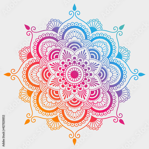 Gradient color mandala pattern on white isolated background. Vector background for yoga, meditation poster, banner, wallpaper and your desired ideas.