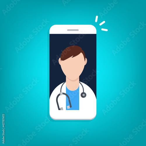 Telemedicine, smart phone with doctor on screen.
