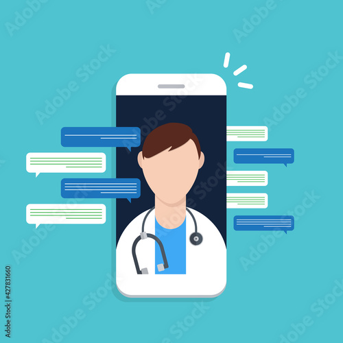 Telemedicine, smart phone with doctor on screen.