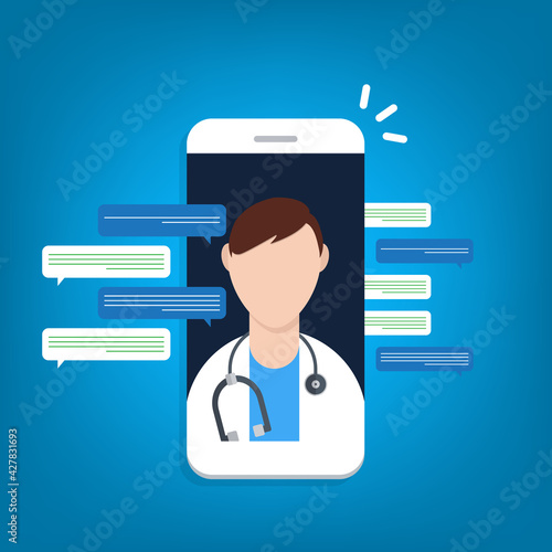 Telemedicine, smart phone with doctor on screen.