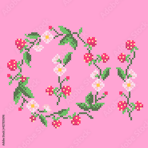 vector art embroidery  strawberry 