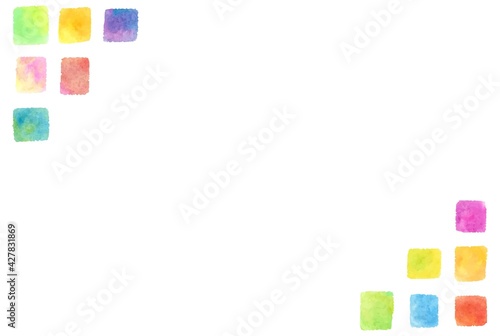 優しい水彩のカラフルしかくフレーム