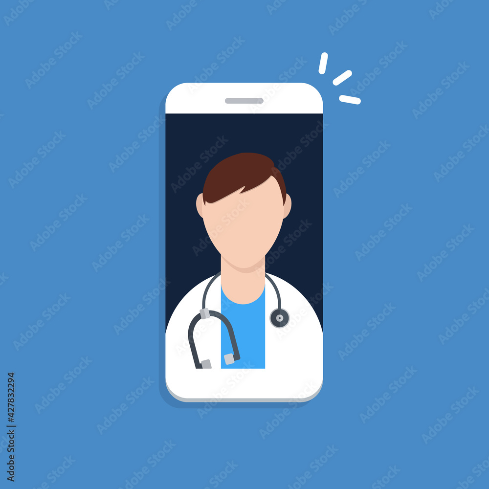 Telemedicine, smart phone with doctor on screen. Telemedicine, smart phone with doctor on screen.