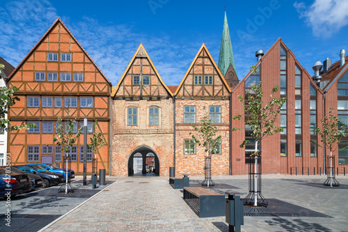 Schwerin, Germany. Small brick houses on  Schlachtermarkt square photo