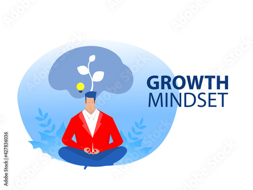 businessman manager leader sitting dreaming or thinking growth mindset concept illustration.
