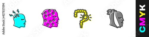 Set Man having headache, Psoriasis or eczema rash, Gut constipation and Toothache icon. Vector