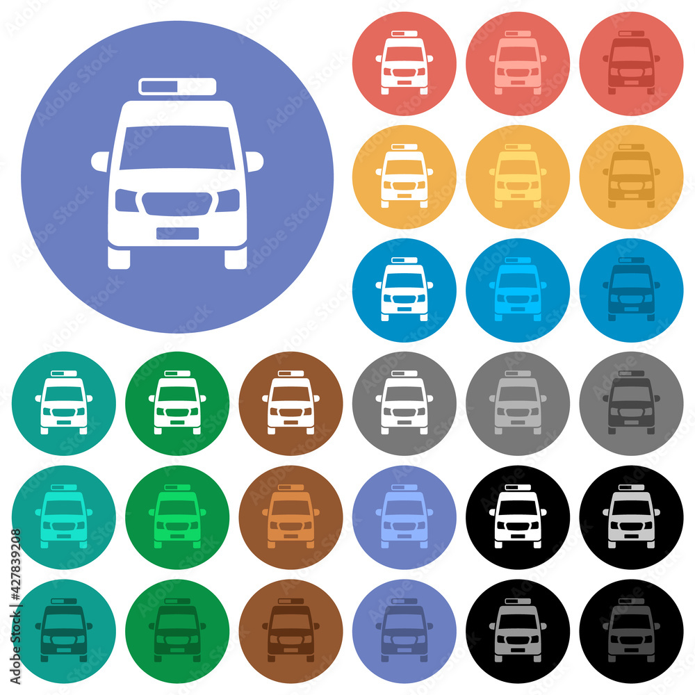 Ambulance car front view round flat multi colored icons Ambulance car front view round flat multi colored icons