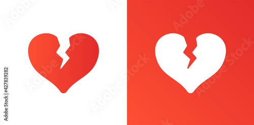 Broken heart or divorce flat icon.