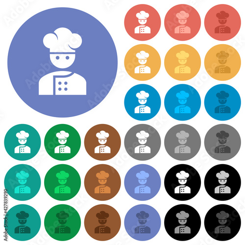 Chef round flat multi colored icons