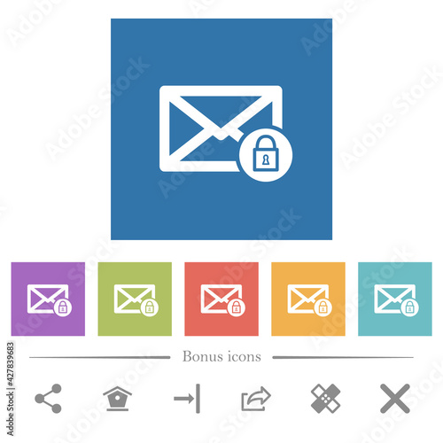 Lock mail flat white icons in square backgrounds
