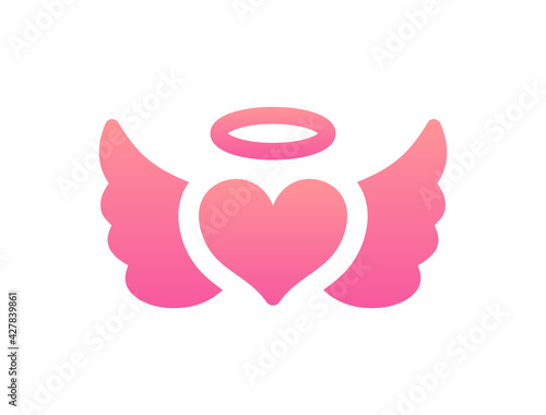 Angel heart and wings on pink color vector illustration.