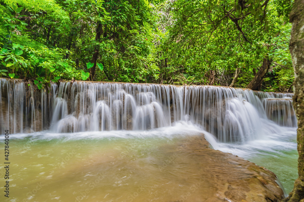 Fototapeta premium Landscape Waterfall of Huai mae khamin waterfall Srinakarin national park at Kanchanaburi thailand.