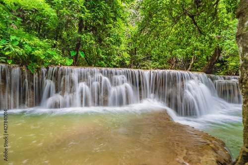 Landscape Waterfall of Huai mae khamin waterfall Srinakarin national park at Kanchanaburi thailand.