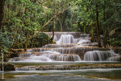 Landscape of Huai mae khamin waterfall Srinakarin national park at Kanchanaburi thailand.