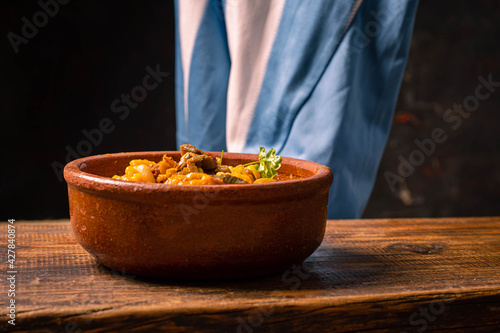 cazuela de locro traditional food and typical Argentine flag photo