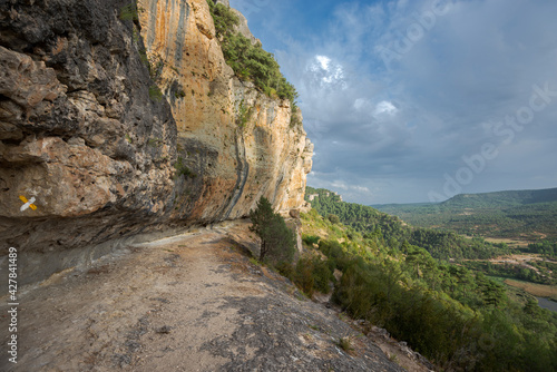 Pathway on the cliffs near the Uña lagoon, in the Serrania de Cuenca Natural Park, Spain