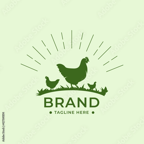 Chicken Farm with retro concept. Animal logo design for company, restaurant, poultry and website. Vector EPS 10

