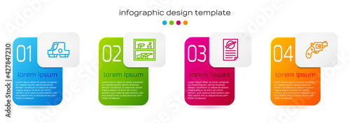 Set line Collimator sight, Hunting shop weapon, Firearms license certificate and Small gun revolver. Business infographic template. Vector