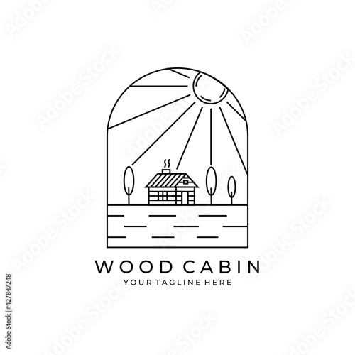 wood cabin logo line art badge symbol illustration design
