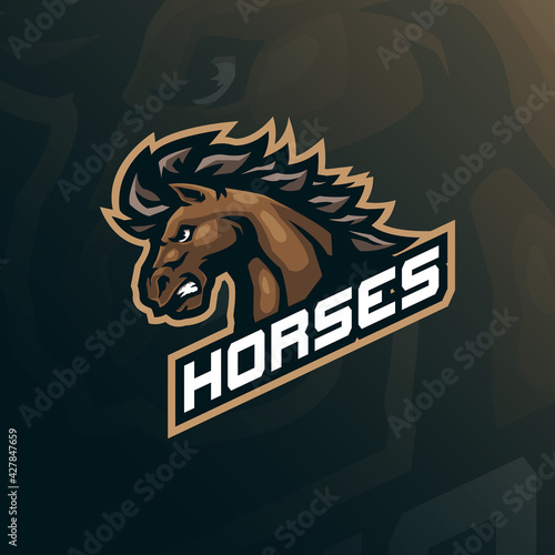 Horse mascot logo design vector with modern illustration concept style for badge, emblem and t shirt printing. Horses head illustration for sport and esport team.