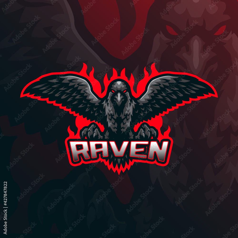 Fototapeta premium Raven mascot logo design vector with modern illustration concept style for badge, emblem and t shirt printing. Angry raven illustration for sport team.