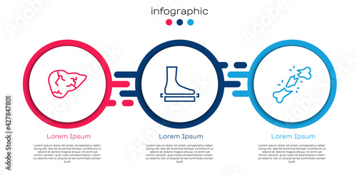 Set line Hepatitis virus, Flat foot and Human broken bone. Business infographic template. Vector