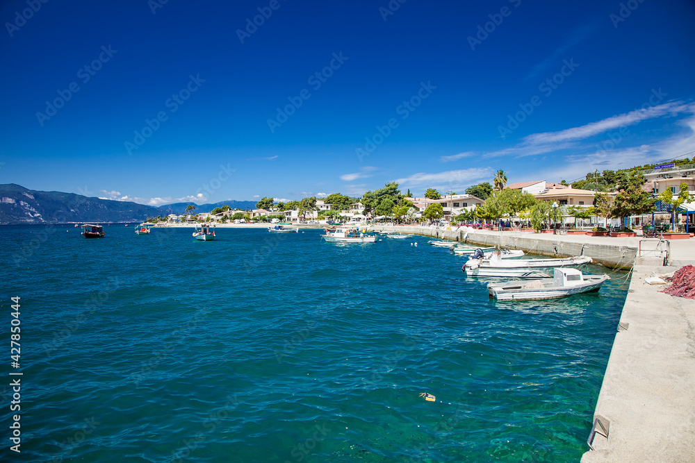 Beautiful panoramic view on harbor in Agios Georgios near Lichados, Evia, Greece. Beautiful panoramic view on harbor in Agios Georgios near Lichados, Evia, Greece.