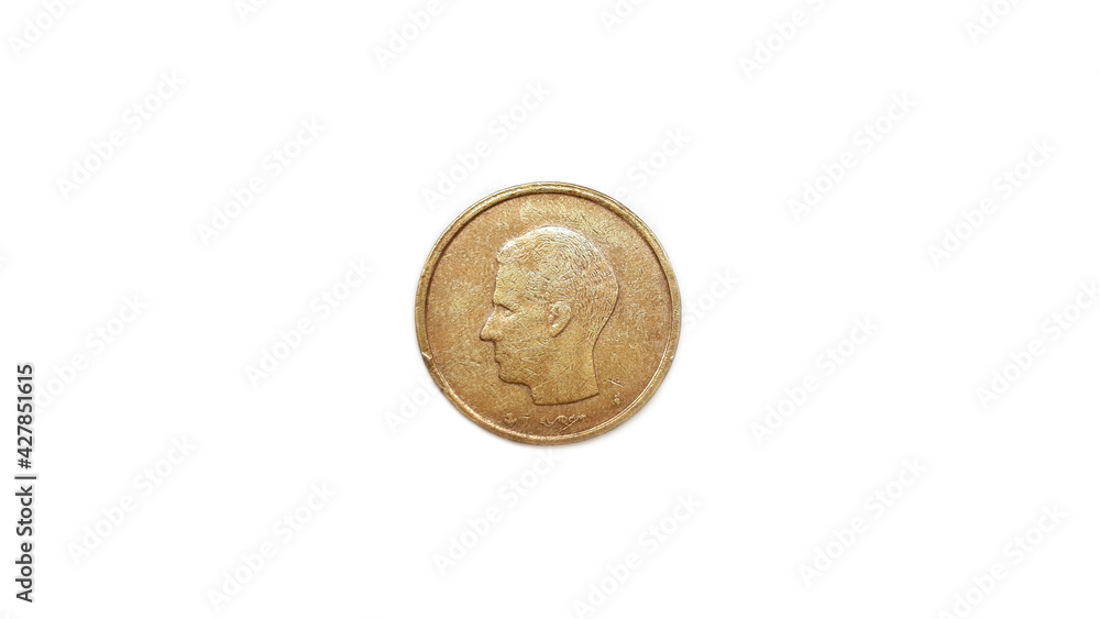 1982 Belciqve 20 Francs Coin Front Side Isolated with White Background 1982 Belciqve 20 Francs Coin Front Side Isolated with White Background