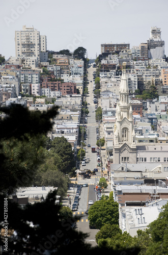 Photography View to houses of Russian hill in San Francisco, California