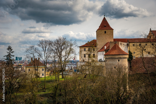 Daliborka Tower at Czech Republic. Prague castle from Queen Anna's summer place (Belvedere).
