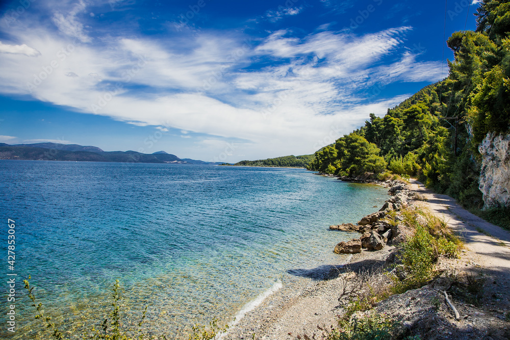 Fototapeta premium Beautiful panoramic view on Kavos beach near Lichada, Evia, Greece.